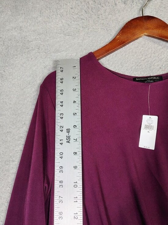 Banana Republic Sheath Dress Women's XL Burgundy Midi Ruched Stretch Modest NWT - Picture 4 of 10